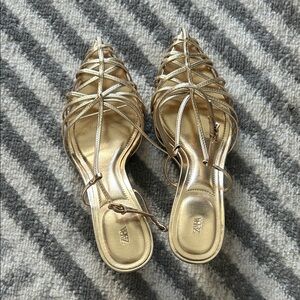 Zara Strappy Gold Kitten Heels